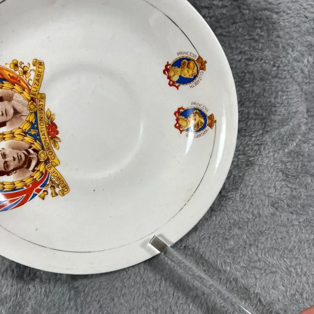 Vtg 1937 Coronation memorablia  saucer George VI and Queen Elizabeth